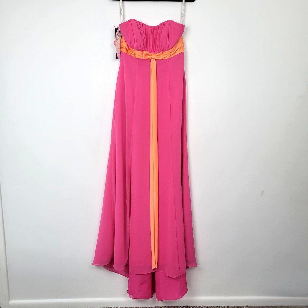 Vintage Y2K Alfred Angelo Bridesmaid Dress Pink & Orange Strapless Gown